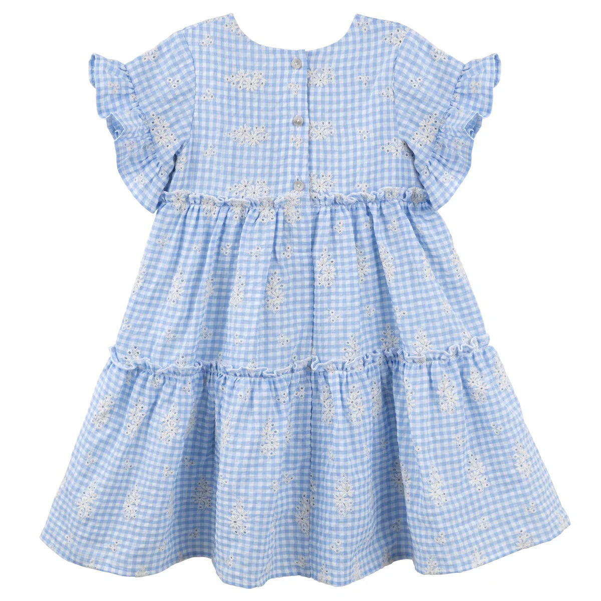 Designer Kidz | Alice Embroidered Gingham Tiered Dress - Blue Check