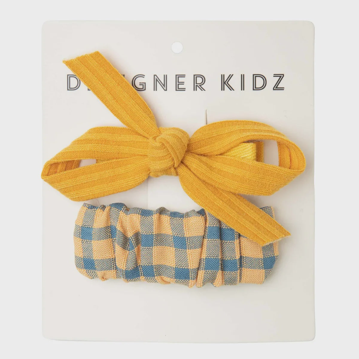 Designer Kidz - Gingham Hair Clip - Mustard / Blue