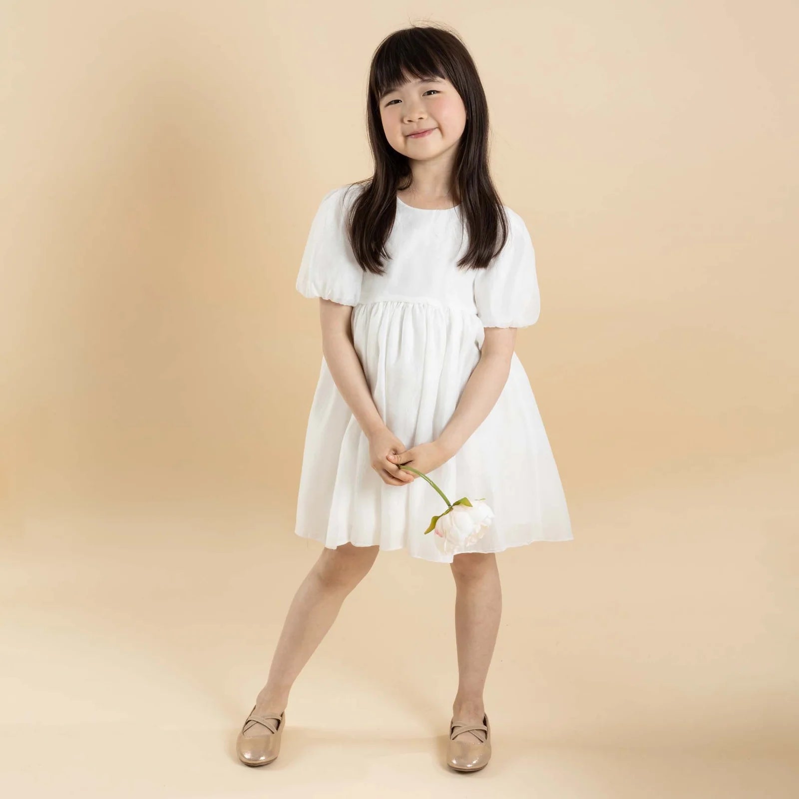 Designer Kidz | Noa Puff Sleeve Bow Back Dress - Ivory
