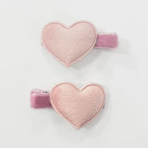 Pink Velvet Heart Clips