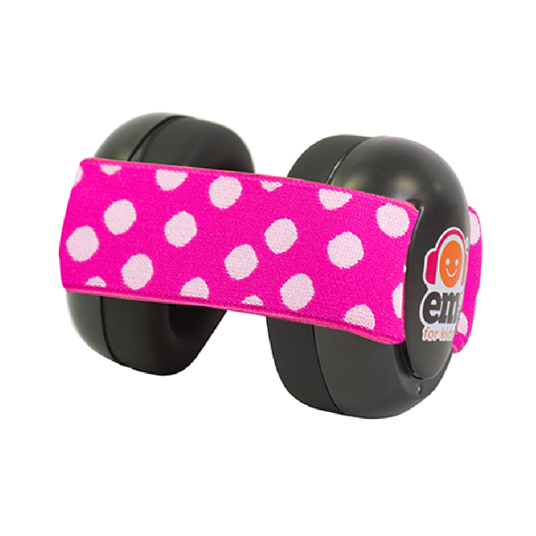 Baby Ear Muffs - Hot Pink Dot Band with Black Ear Cups
