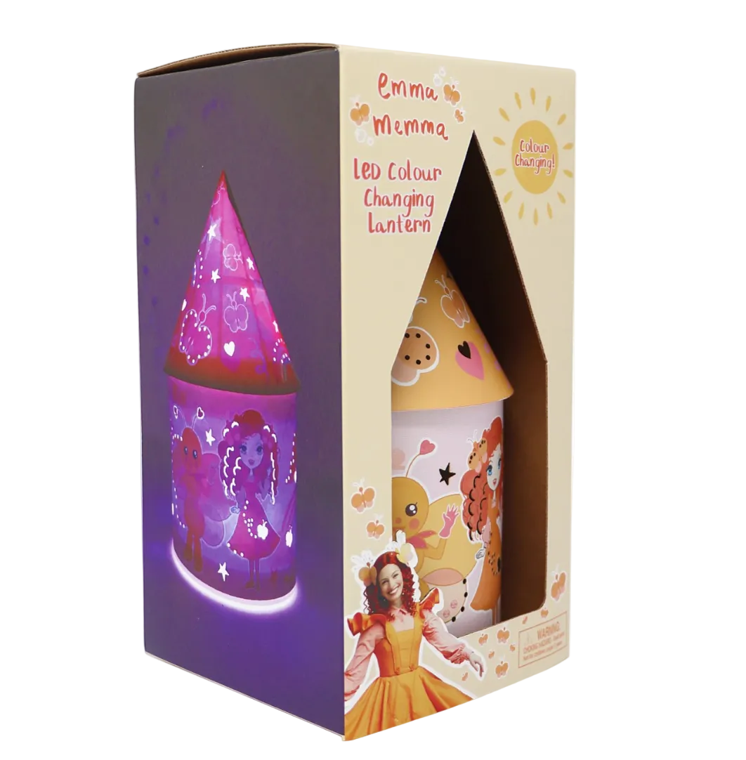 Emma Memma night light with a point top to a cylindrical led night lamp in a display box
