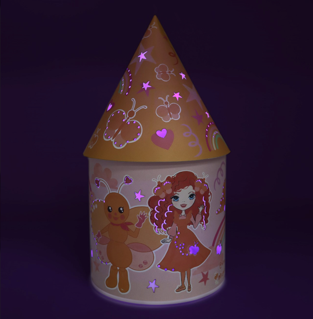 Emma Memma night light with a point top to a cylindrical led night lamp in a display box
