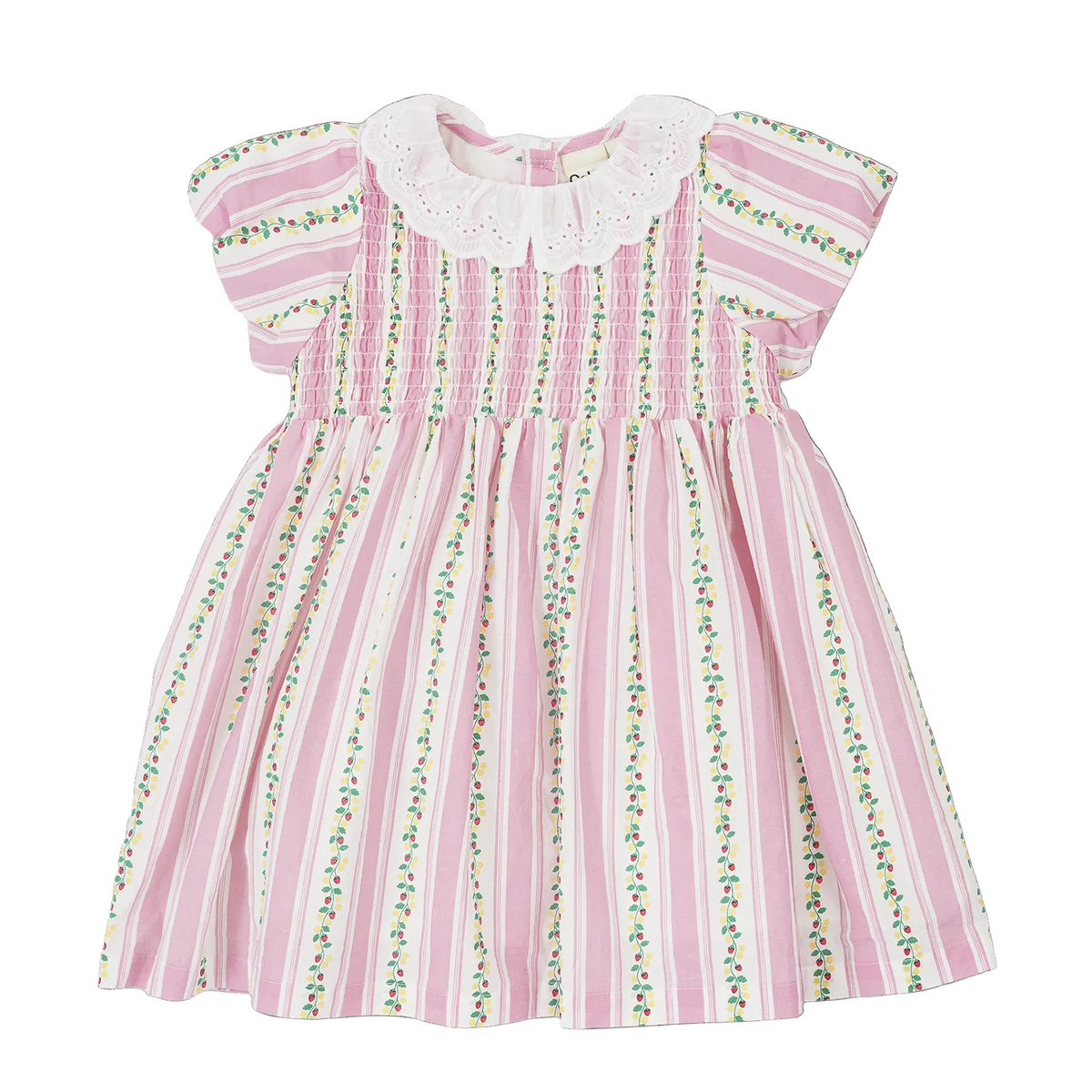ANTIQUE STRIPE STRAWBERRY FLO SMOCKED DRESS