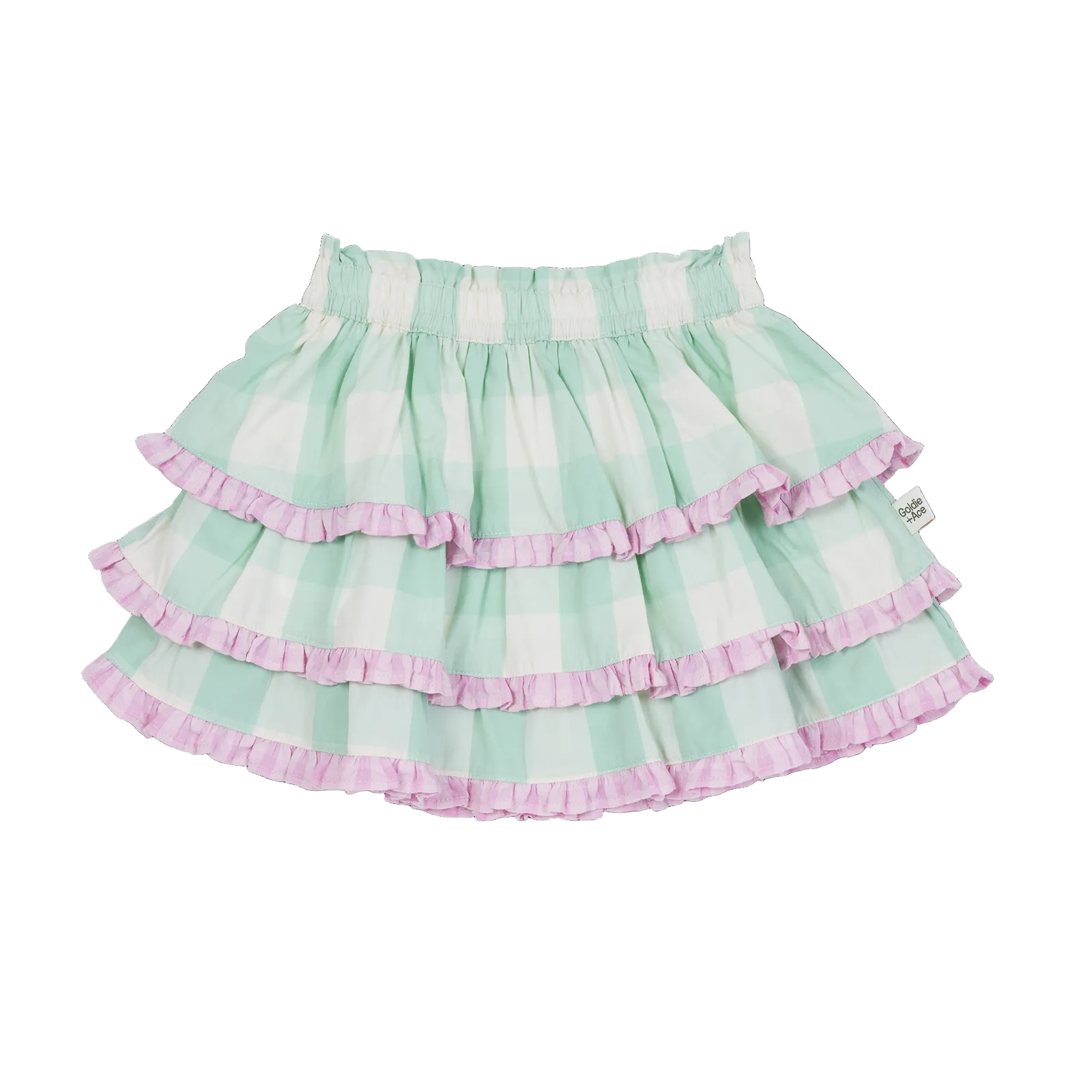 Girls heckered skirt with ruffles on a white background