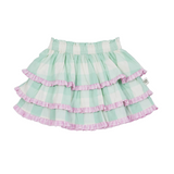 Girls heckered skirt with ruffles on a white background