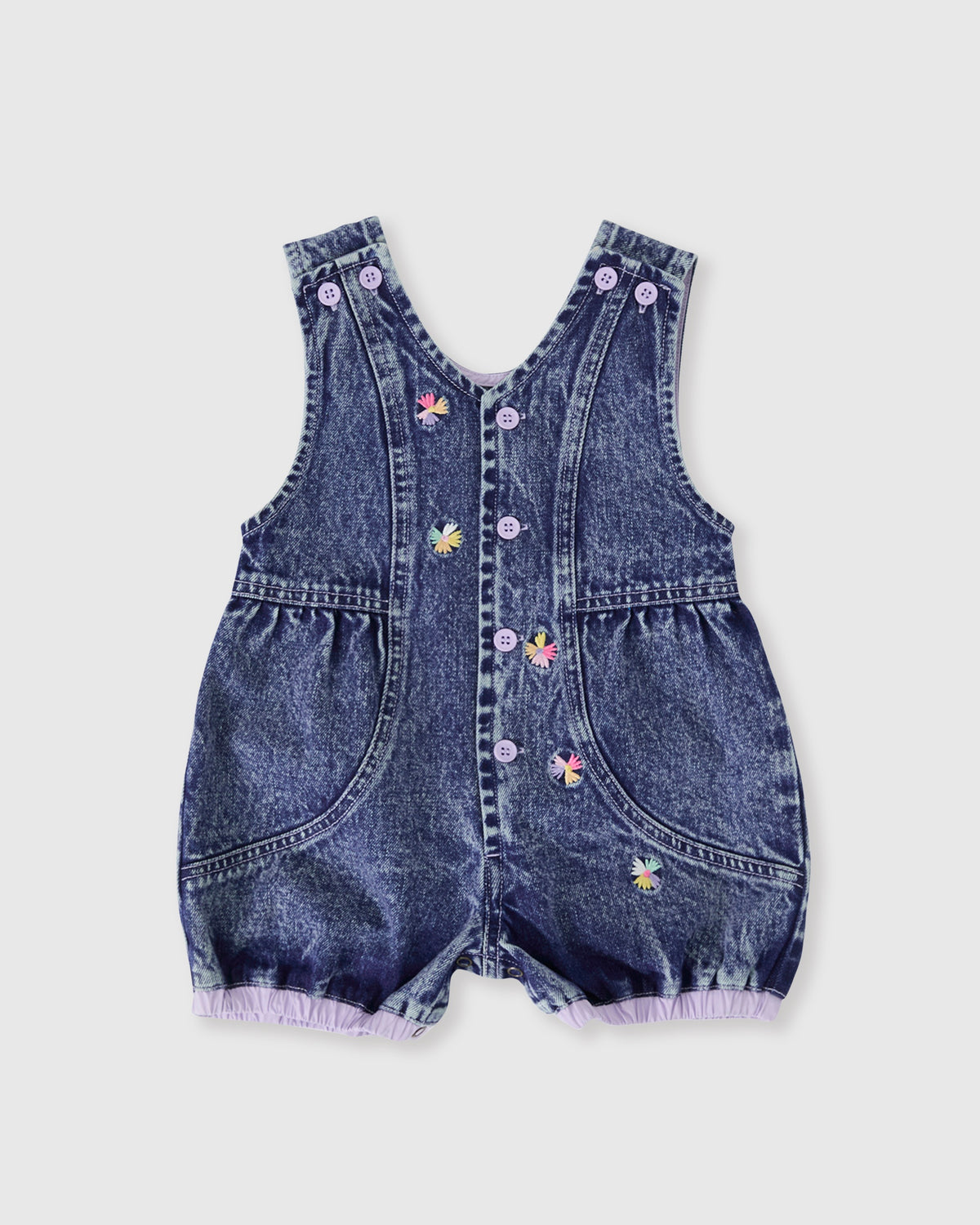NINA PASTEL PETALS DENIM ROMPER