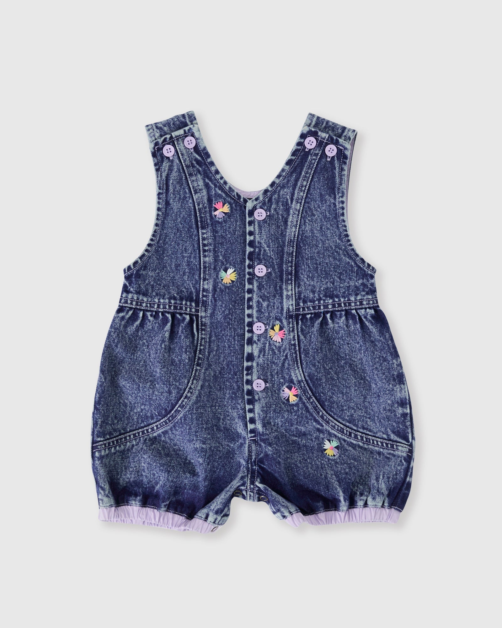 NINA PASTEL PETALS DENIM ROMPER