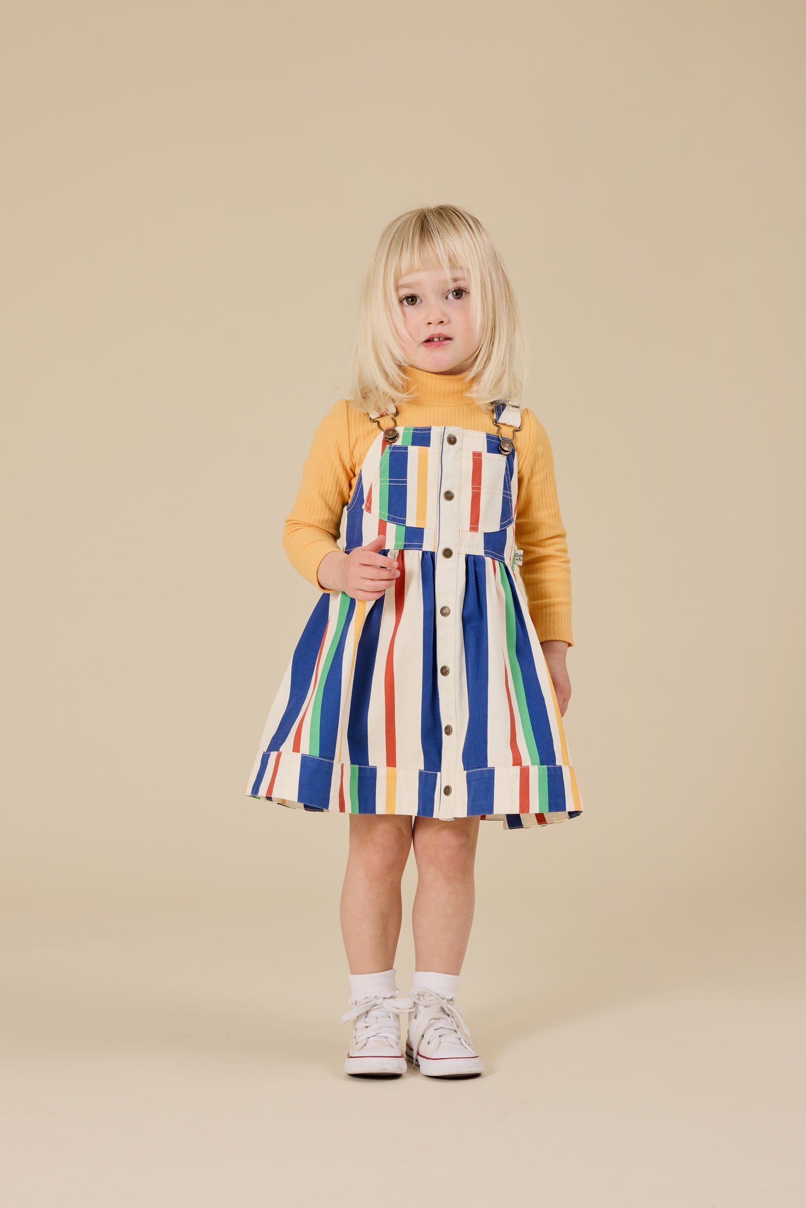 90'S BOLD STRIPE HEIDI DENIM PINAFORE DRESS