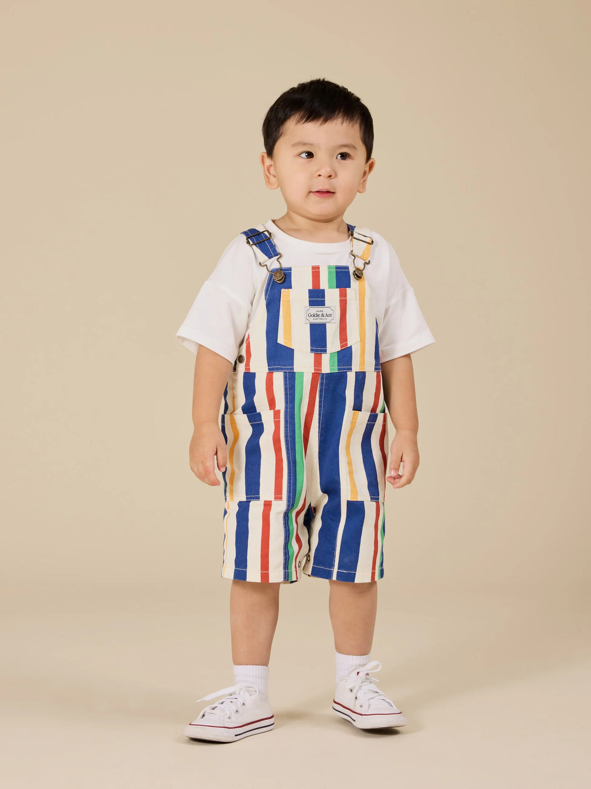 90&#39;S BOLD STRIPE JAMES DENIM POCKET OVERALLS