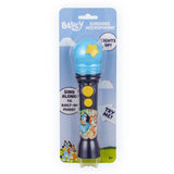Toy microphone with packaging featuring cartoon characters on a white background
