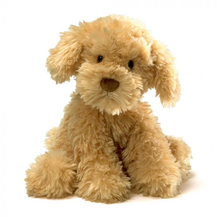 Plush Cavoodle dog toy on a white background