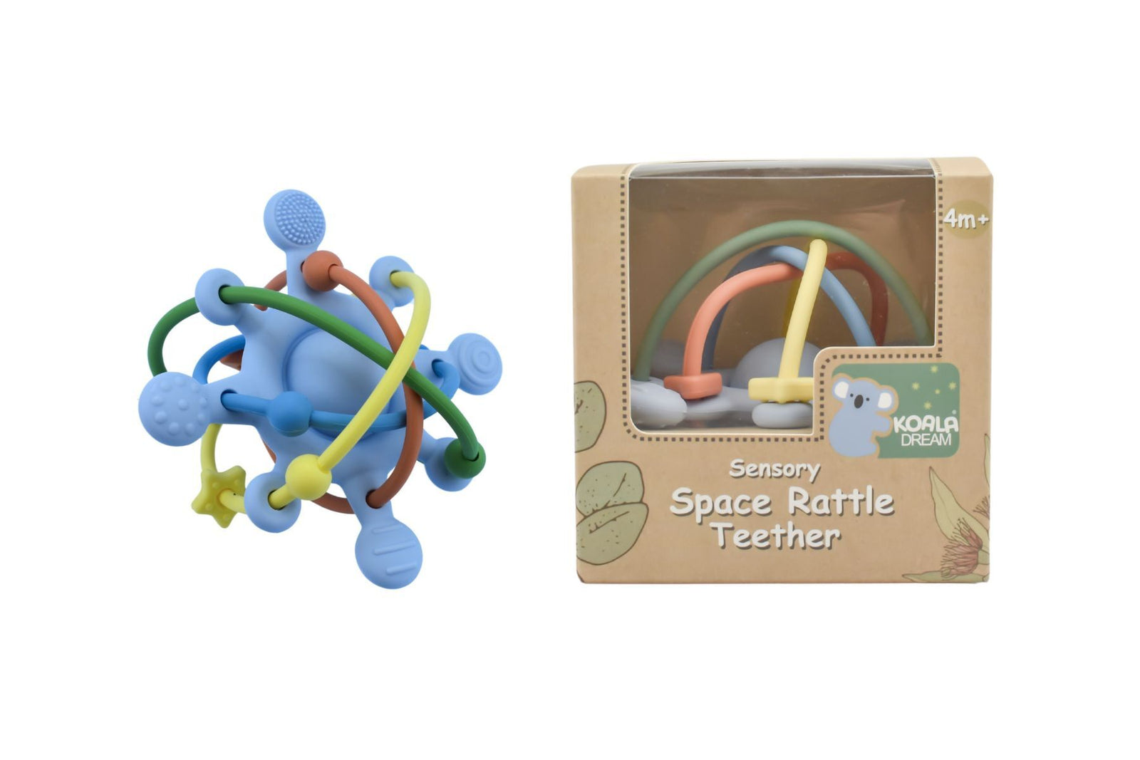SILICONE SENSORY SPACE RATTLE TEETHER - Available in 3 Colours