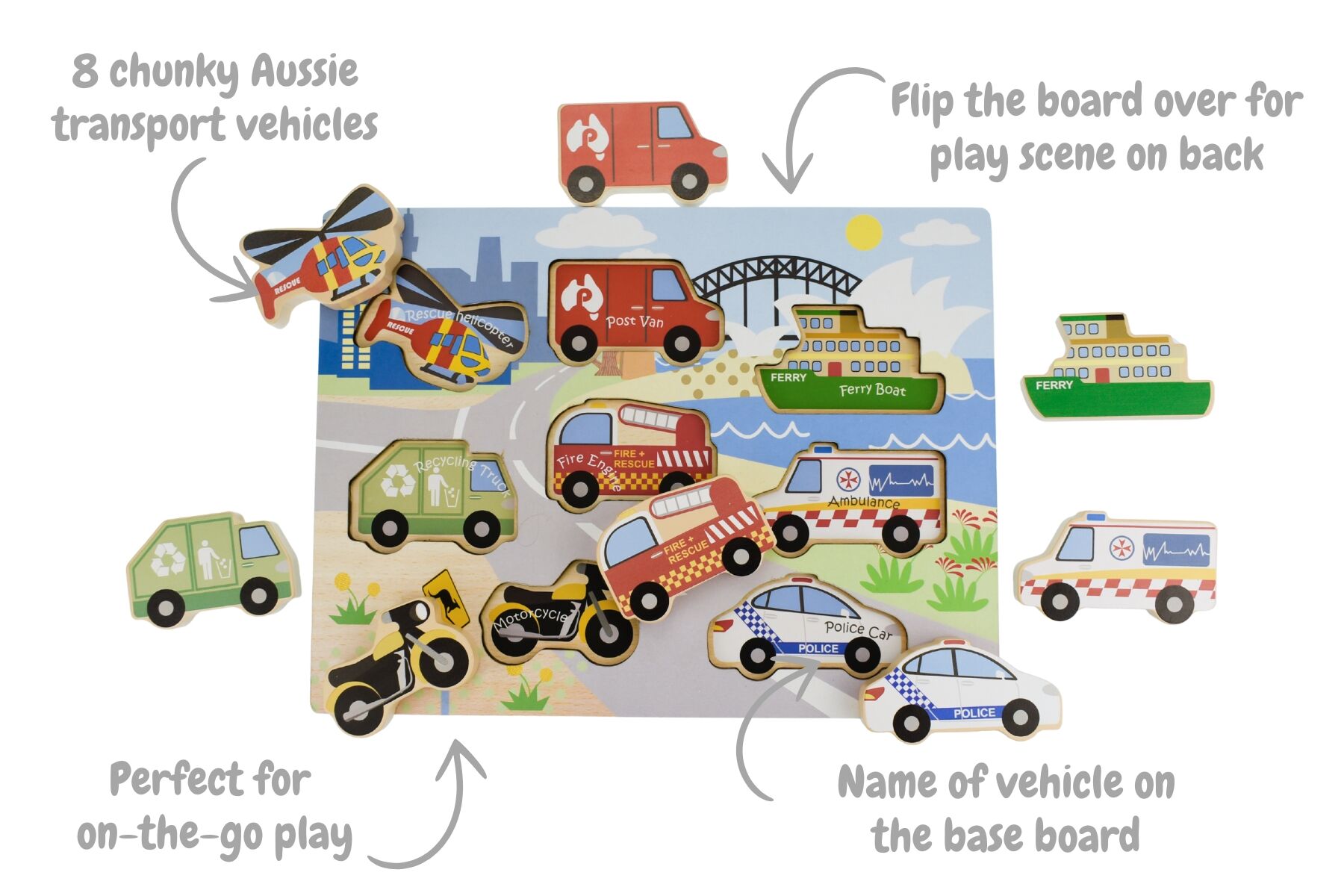 WOODEN CHUNKY AUSSIE TRANSPORT VEHICLE PUZZLE