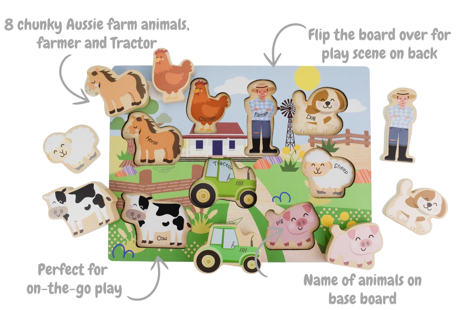WOODEN CHUNKY AUSSIE FARM ANIMAL PUZZLE