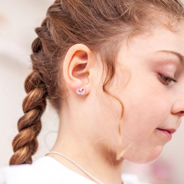 Rainbow Connection Heart Earrings - Sterling Silver - in Pink Shell box