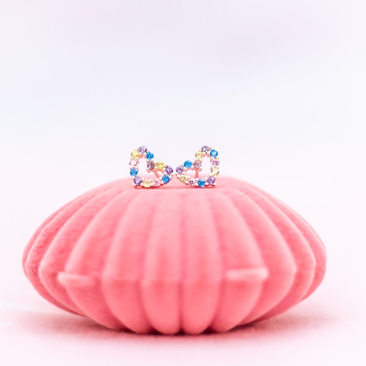 Rainbow Connection Heart Earrings - Sterling Silver - in Pink Shell box