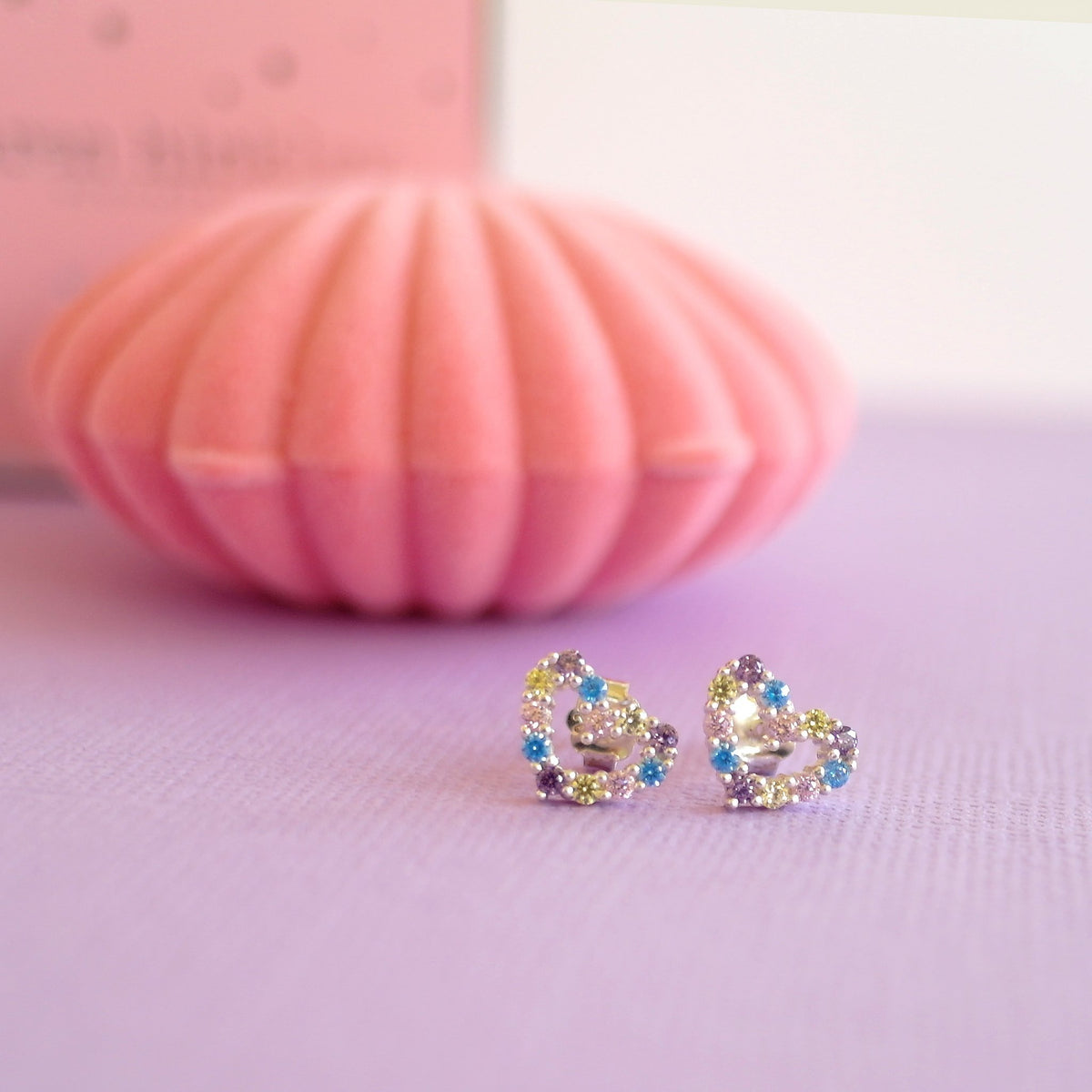 Rainbow Connection Heart Earrings - Sterling Silver - in Pink Shell box