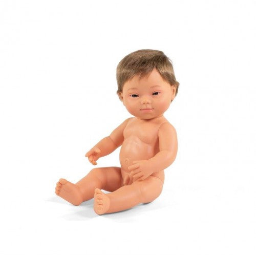 Miniland - Caucasian Boy Doll with Down Syndrome - 38 cm - Underwear