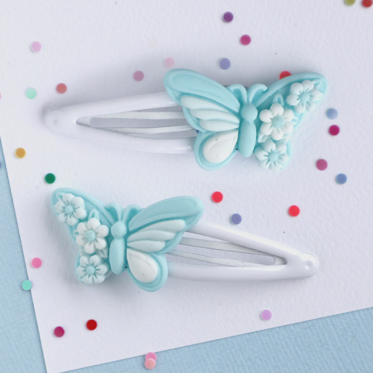 Mint Blue Butterfly Hair Clips