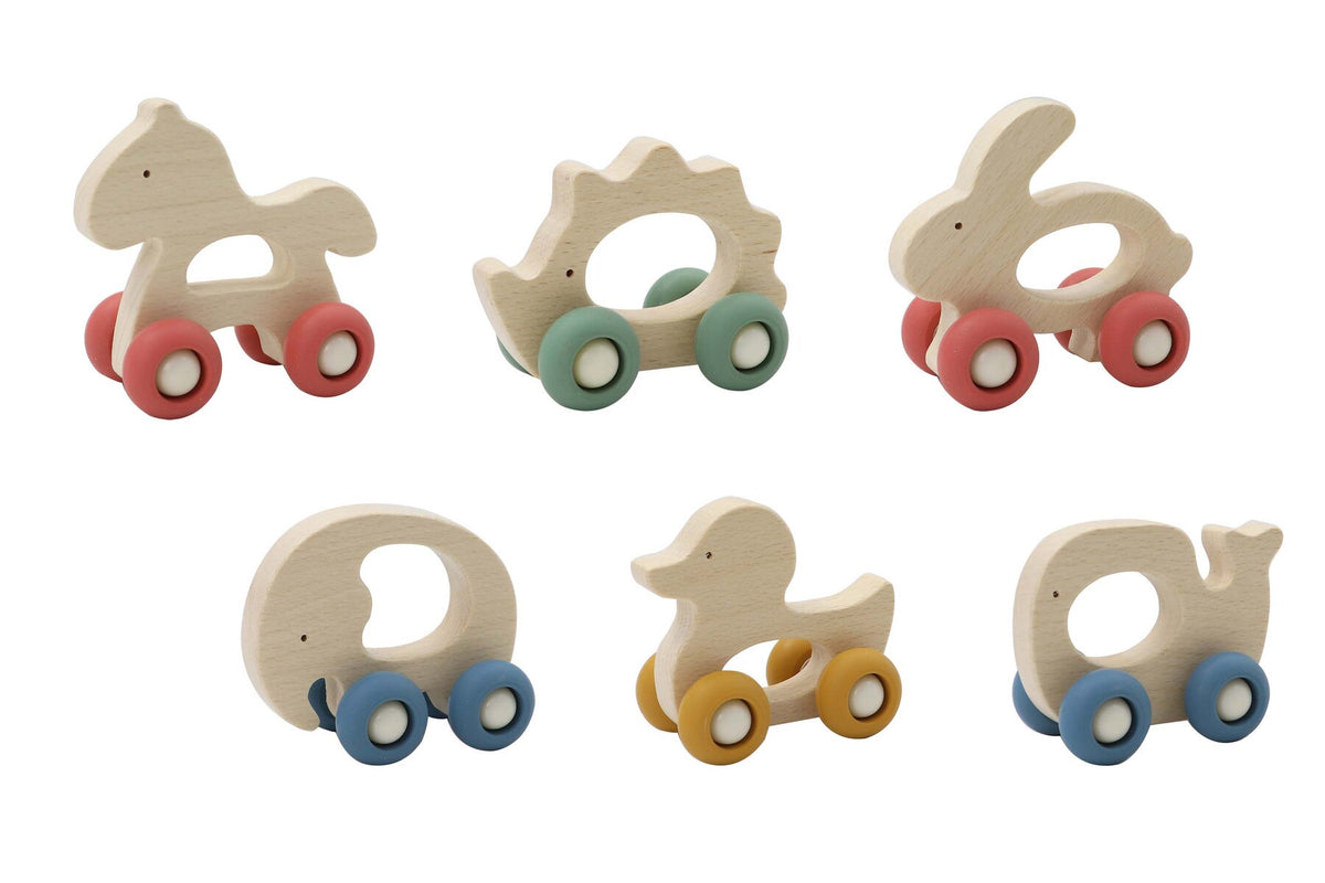 WOODEN GRIP ANIMAL WITH SILICONE WHEELS
