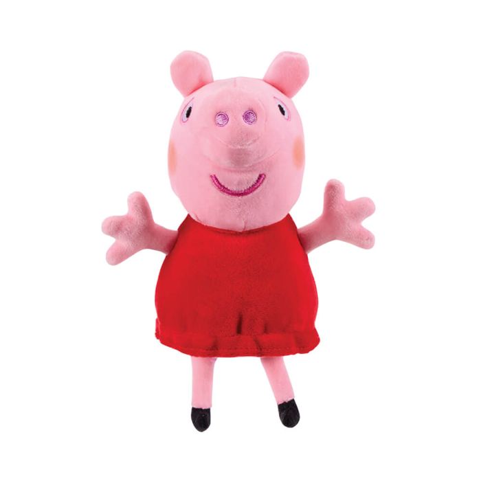 Peppa Pig plush toy set packaging with Peppa, George, and Evie on a blue background.