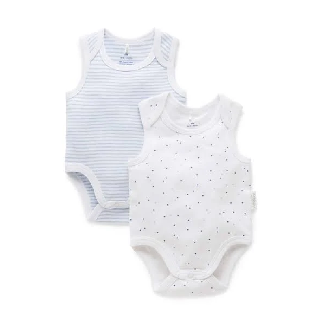 2 Pack Singlet Bodysuit - Pale Blue Pack