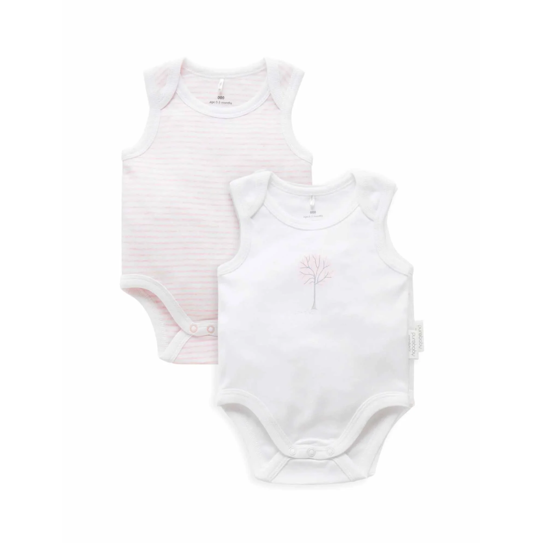 2 Pack Singlet Bodysuit - White/Pale Pink Melange Stripe