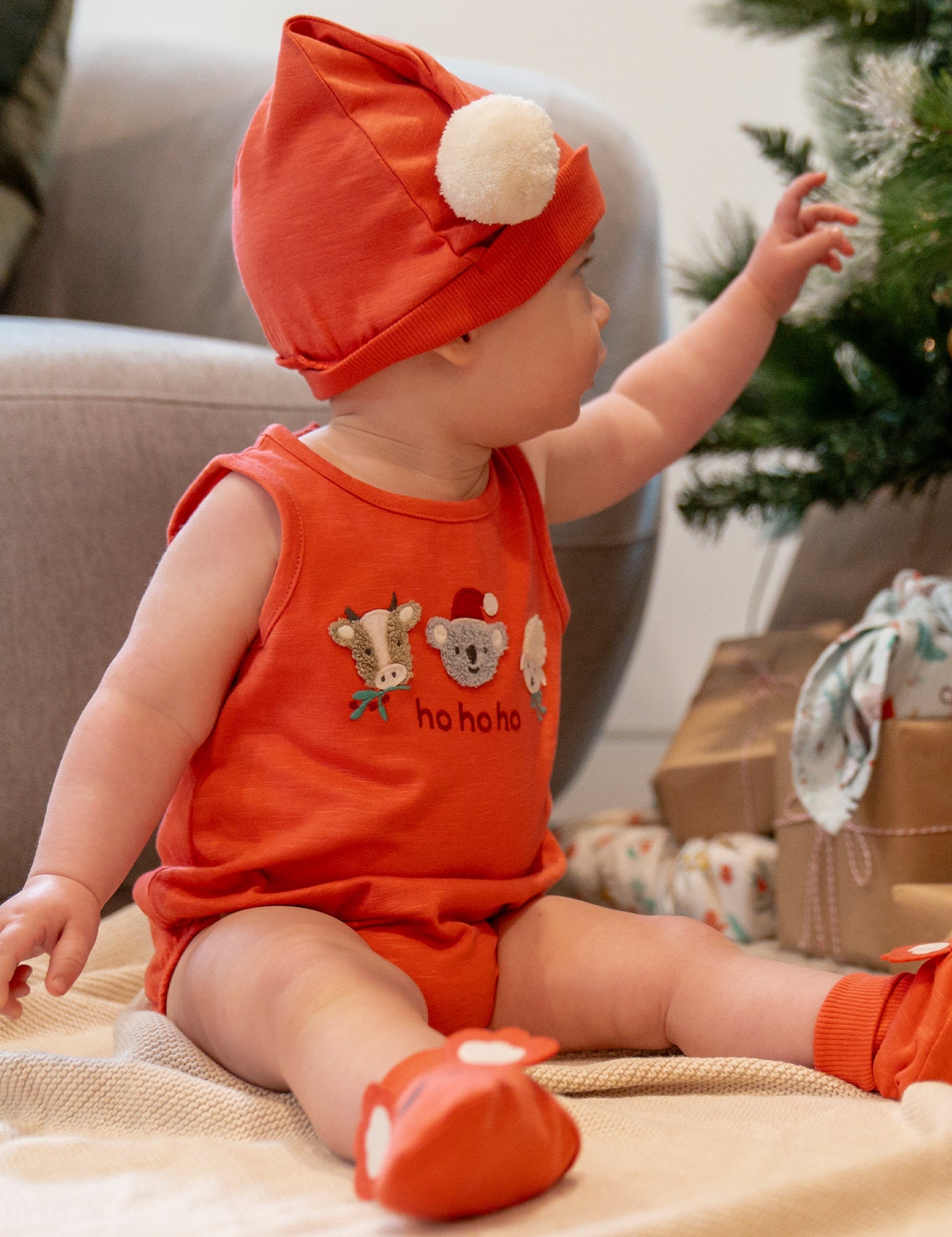 Koala Santa Bodysuit - Vintage Red