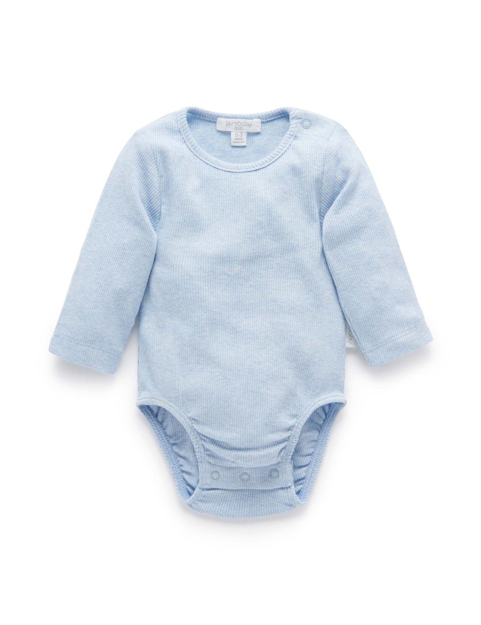 Ribbed Bodysuit Long Sleeve - Pale Blue Melange