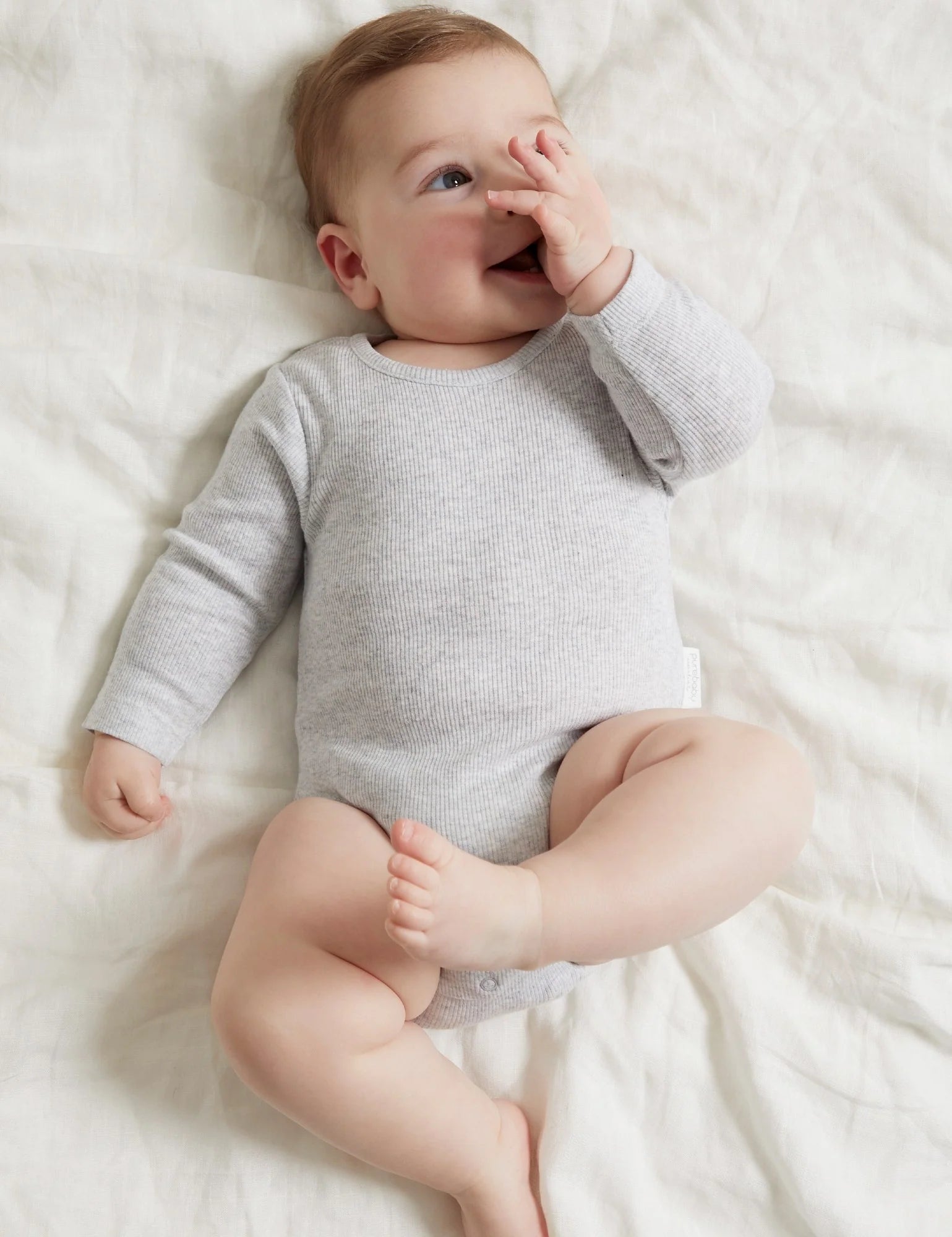 Ribbed Bodysuit Long Sleeve - Pale Grey Melange