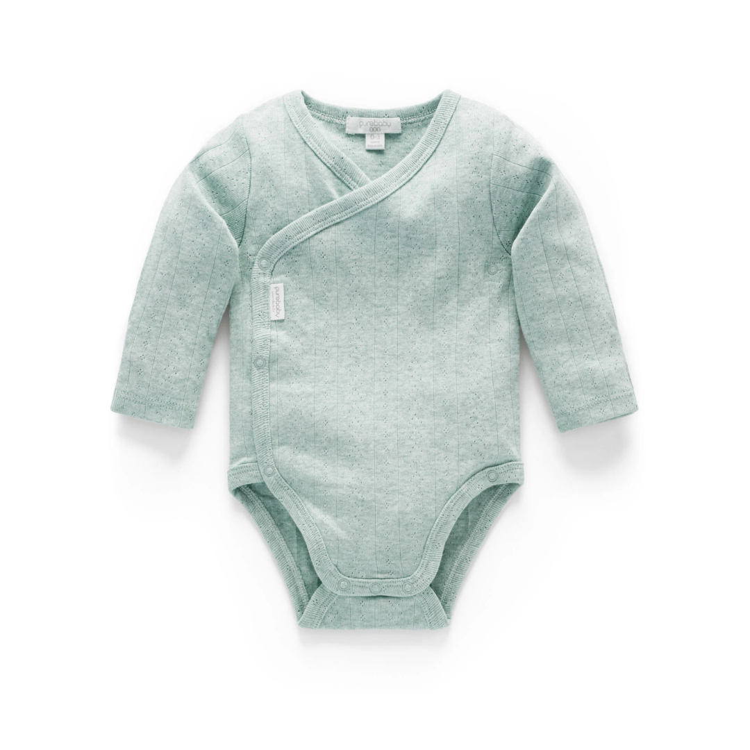 Ess Pointelle LS Wrap Bodysuit - Fern Melange