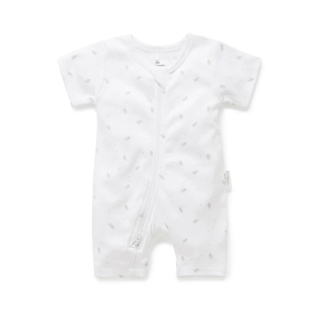 S/S Short Leg Zip Growsuit - Pale Grey Leaf w Spot
