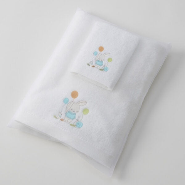 Bunny Party Bath Towel &amp; Face Washer in Organza Bag