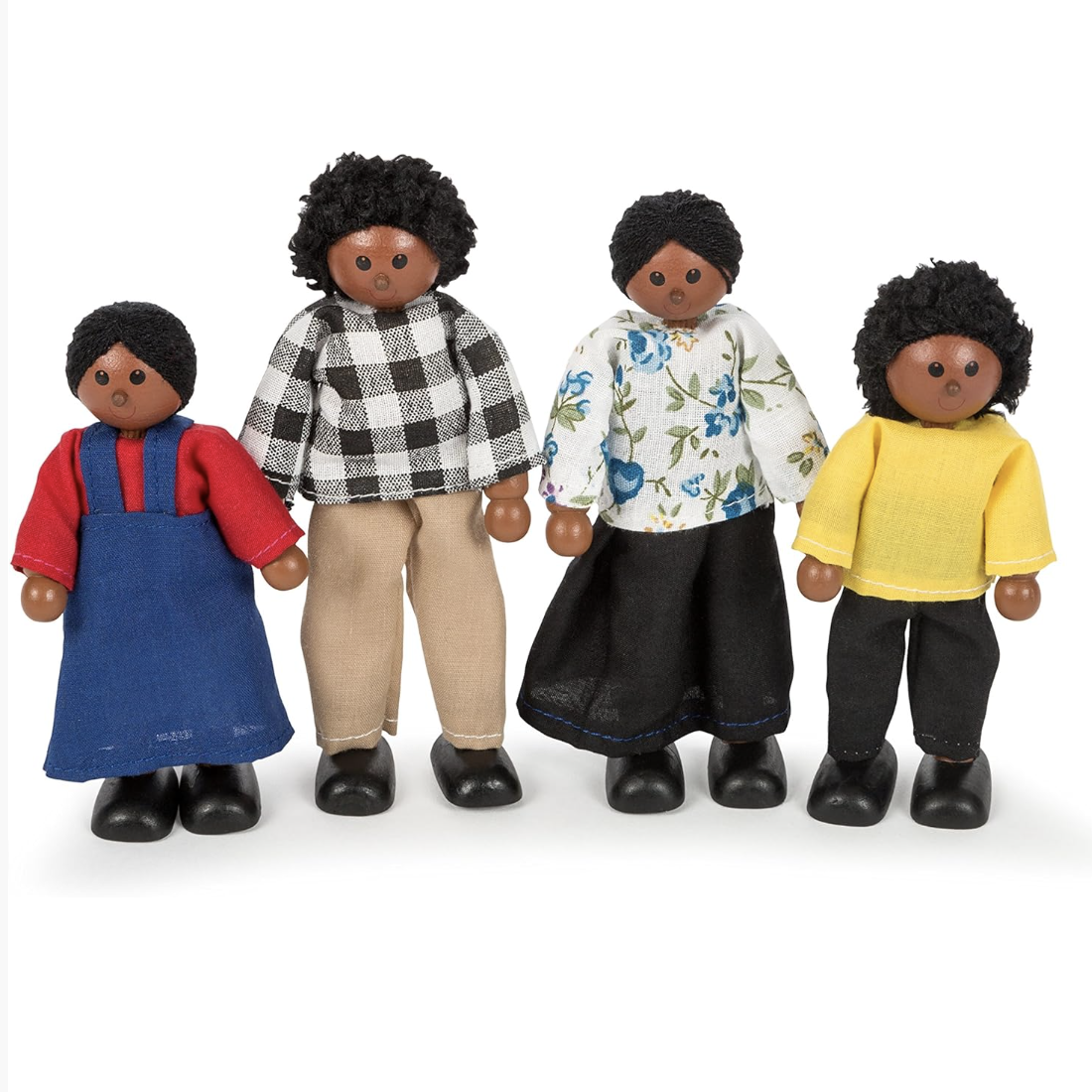 Tidlo - Black Family Wooden Dolls for Playhouse