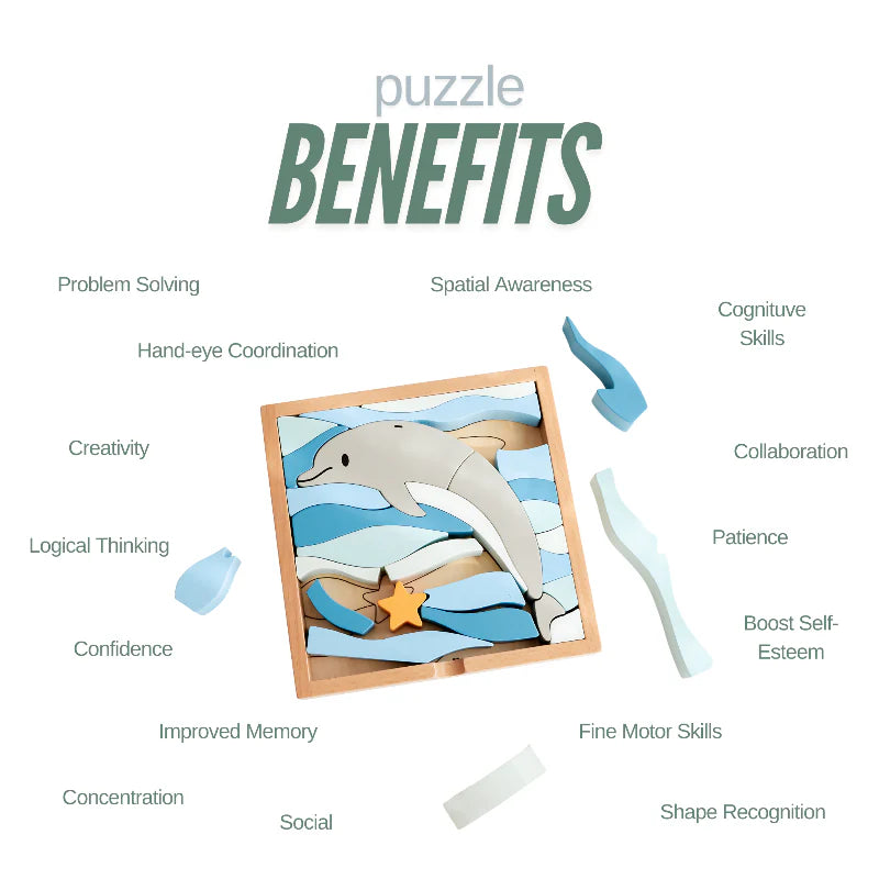 Stellavan &amp; Papa - 3-in-1 Small Block Puzzle, Dolphin