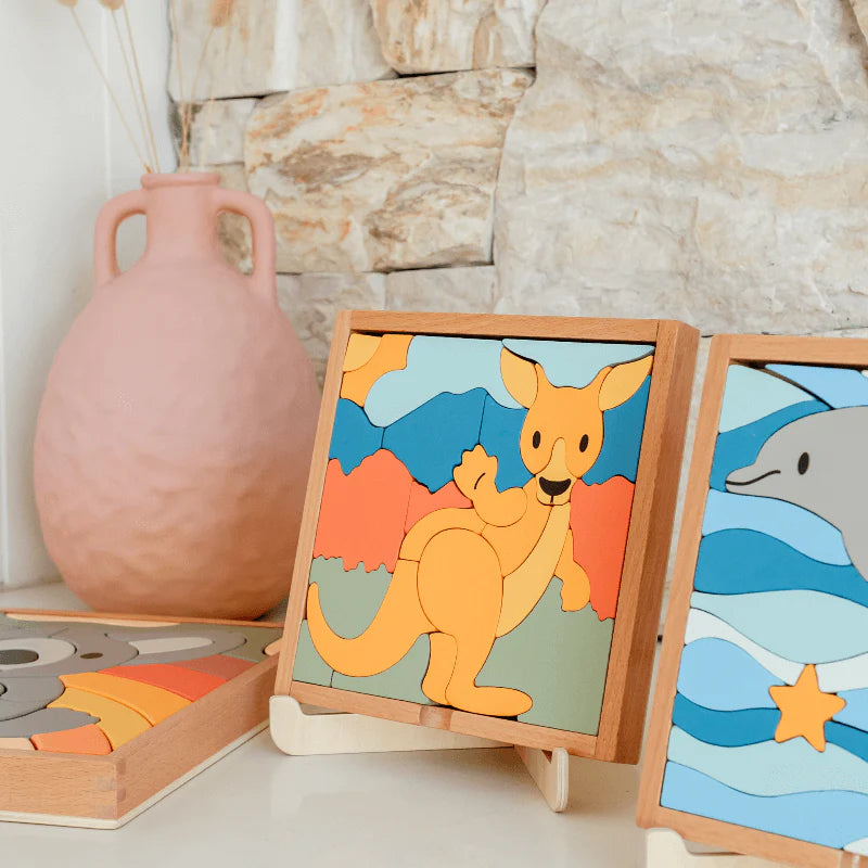 Stellavan &amp; Papa - 3-in-1 Small Block Puzzle, Kangaroo