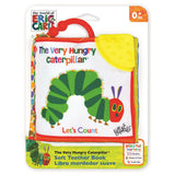 The Very Hungry Caterpillar soft teether book packaging with colorful design and text.