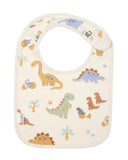 Baby bib with dinosaur pattern on a white background