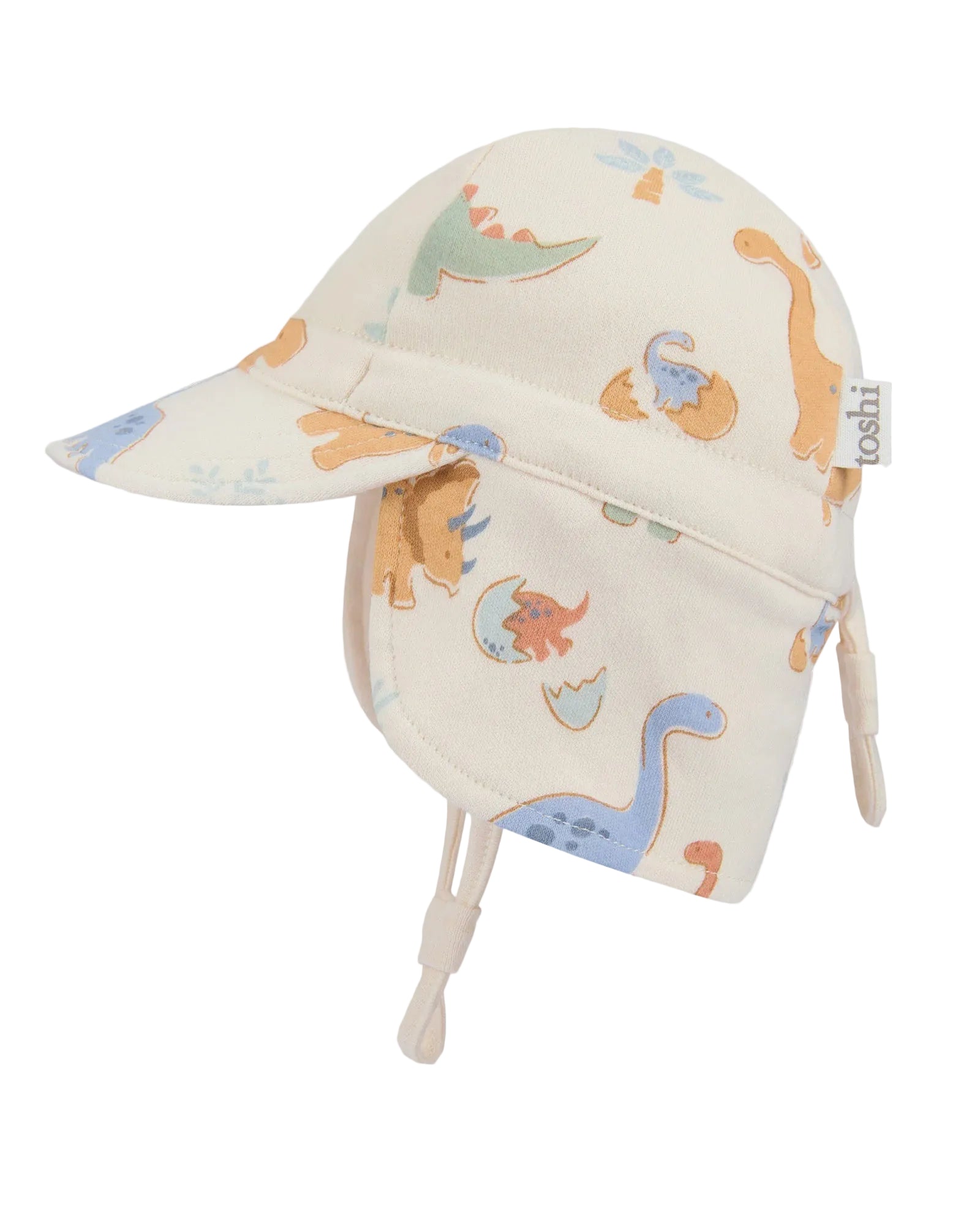 Baby sun hat with dinosaur pattern on a white background