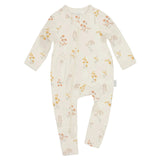 Baby onesie with floral pattern on a light gray background
