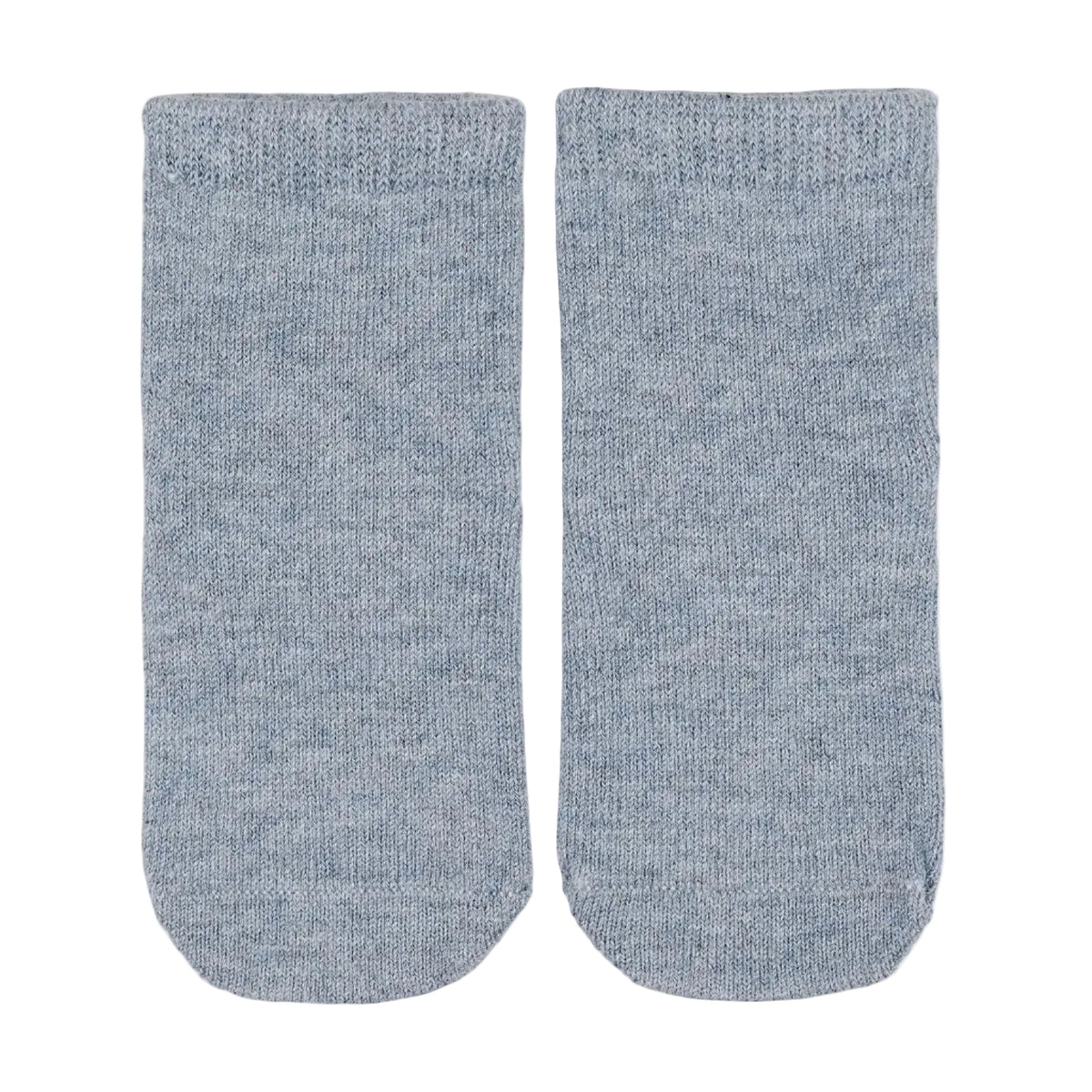 A pair of light blue knit ankle socks displayed flat against a light gray background.