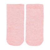 A pair of light pink baby ankle socks with a ribbed knit cuff, displayed flat against a light gray background.