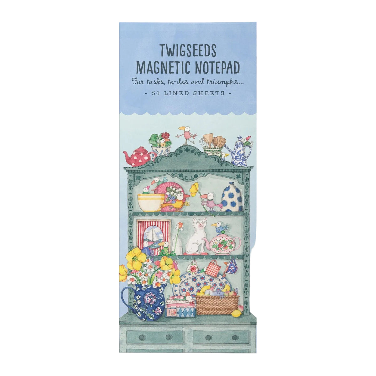 A tall, narrow boxed or wrapped notepad product shown on a plain light background. The top reads 'TWIGSEEDS MAGNETIC NOTEPAD' with smaller text 'For tasks, to-do and triumphs.