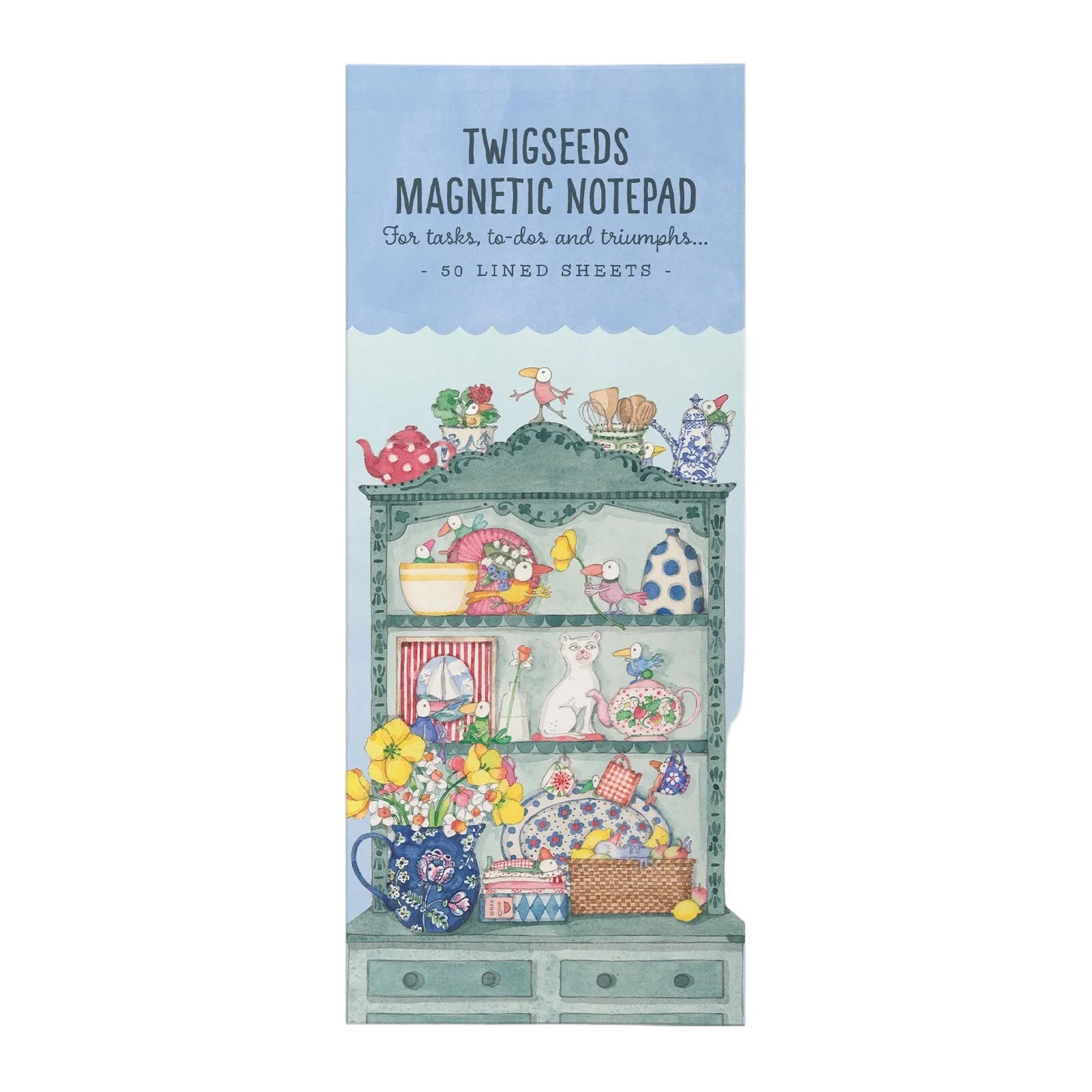 A tall, narrow boxed or wrapped notepad product shown on a plain light background. The top reads 'TWIGSEEDS MAGNETIC NOTEPAD' with smaller text 'For tasks, to-do and triumphs.