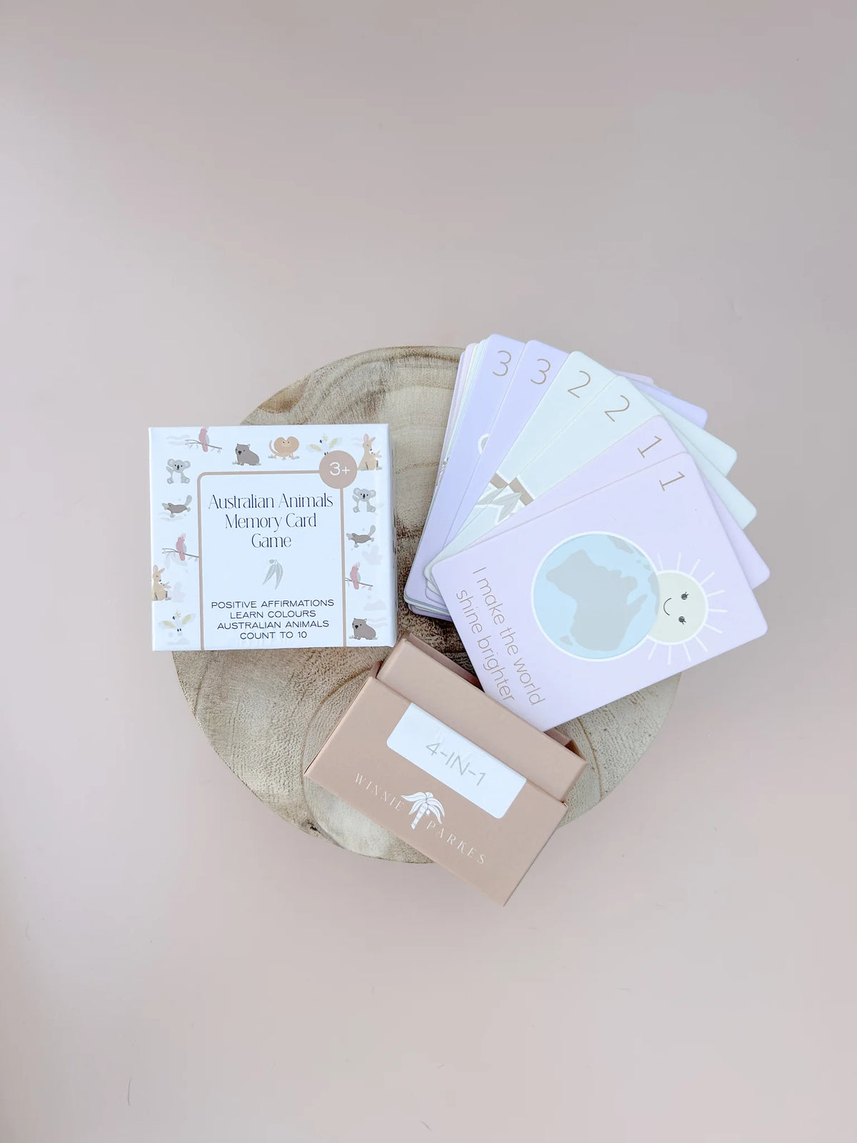 4-in-1 Memory Card Game for Kids – Australian Animals, Numbers, Colours &amp; Positive Affirmations | Montessori Learning Toy