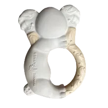 Koala-shaped teething ring on a white background