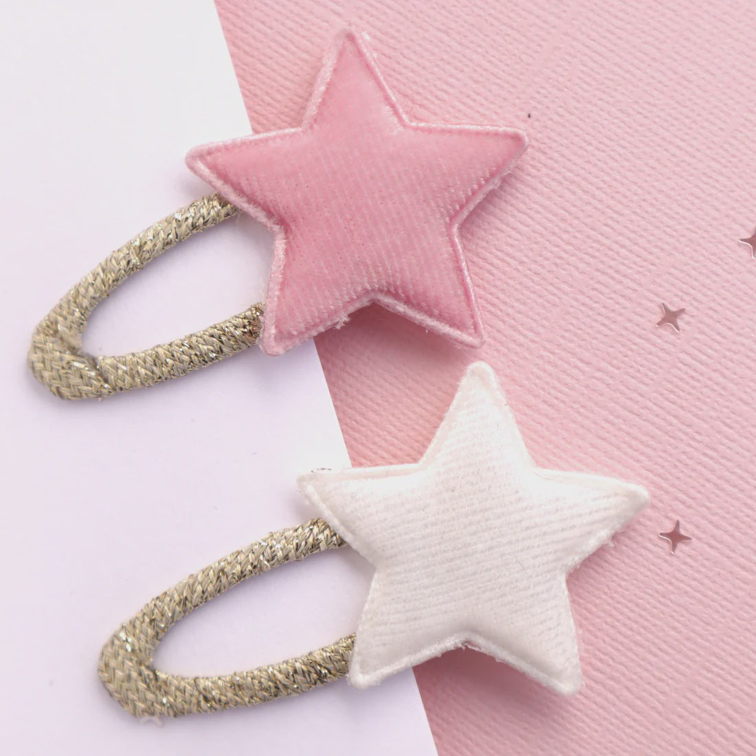 Pink & White Velvet Star Hair Clips