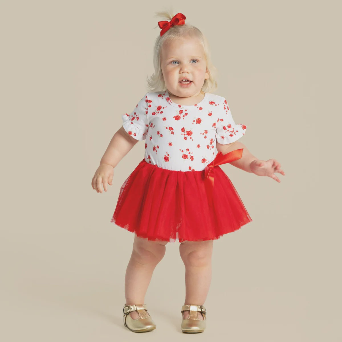 Designer Kidz | Alyssa Floral S/S Tutu Romper - Red