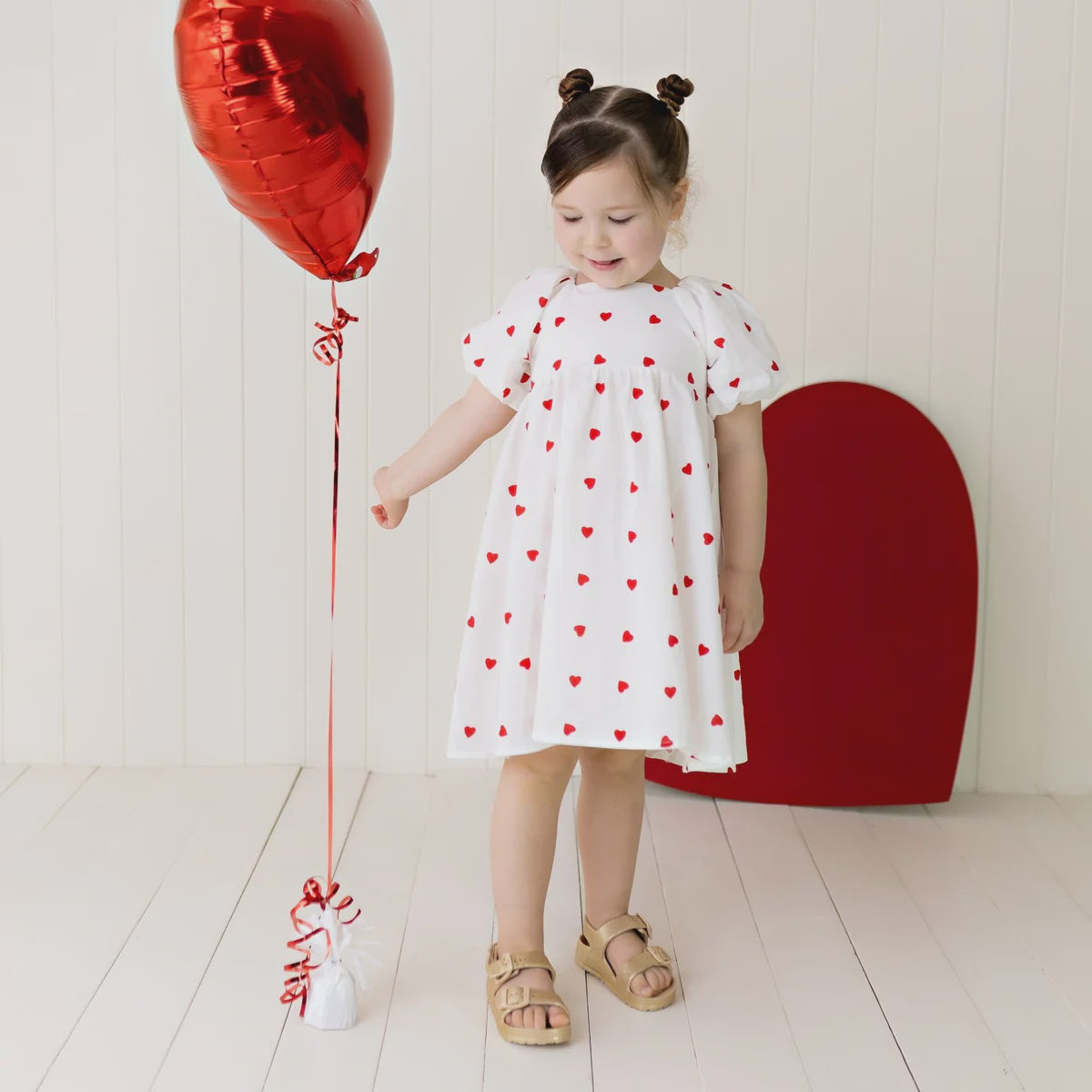 Designer Kidz | Love Hearts Puff Sleeve Dress - Ivory